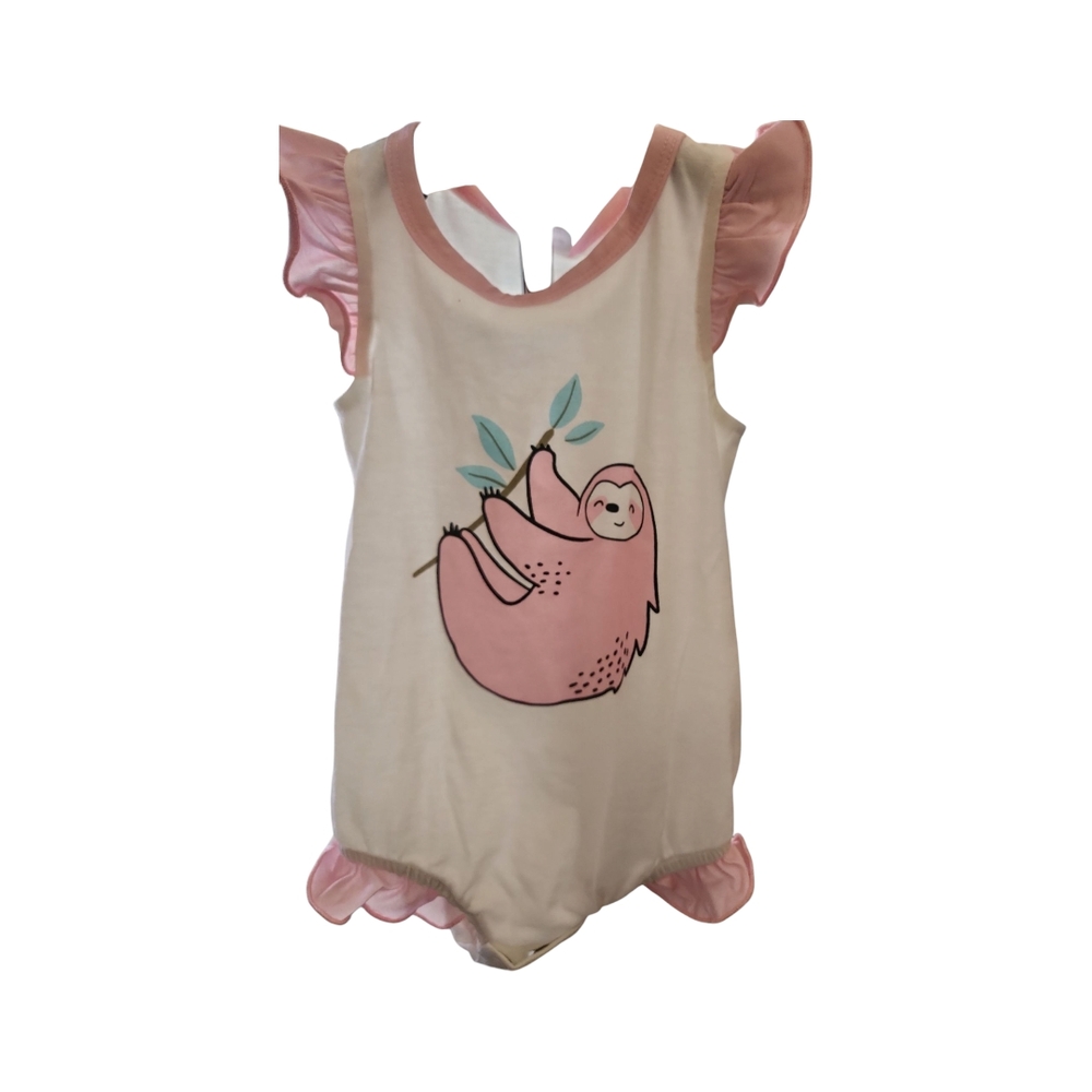 PatPat Pink and White Bodysuit with Ruffled Sleeves